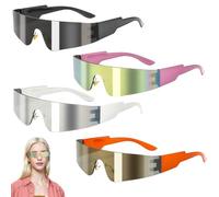 Idota Lot de 4 paires de lunettes de soleil futuristes Y2k sans monture - Pour jeu de rôle, Halloween, cosplay, carnaval
