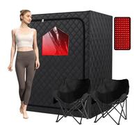 iDOTODO Boîte de sauna infrarouge pour 2 personnes, sauna infrarouge portable pour la maison, sauna infrarouge personnel avec lumière rouge, télécommande, chaise confortable améliorée