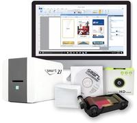 IDP SMART-21S Lot d'imprimantes de cartes d'identité - Comprend un logiciel PC, une caméra USB, un ruban YMCKO (100 impressions) et 100 cartes en PVC pour une impression rapide et professionnelle de
