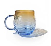 idqwsswt Tasses à café en verre soufflé à la main, motif vague, multifonctionnelles et faciles utiliser pour les boissons froides - Idéales pour les amateurs de café, de thé et d'océan.