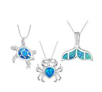 idqwsswt Trois pendentifs océans, colliers bleus, cadeaux, dont un collier tortue, un collier sirène, crabe et