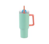 IDRINK - Bouteille isotherme pour voyage, 1,2 l avec poignée et paille (vert/rose)