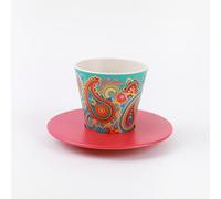 IDRINK® - Ensemble tasse, soucoupe et cuillère à café RPET | Excellent et mignon cadeau respectueux de l'écologie | (PAISLEY)