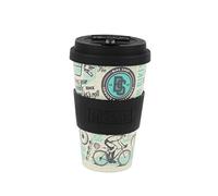 IDRINK® - Tasse à café RPET avec bouchon en silicone ouvrant, facile à porter 435 ml, Mug à emporter en plastique recyclé 8.7 x 8.7 x 15 cm ergonomique 435 ml (BIKE)