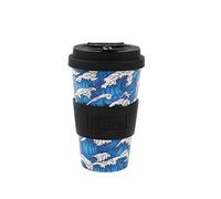IDRINK® - Tasse à café RPET avec bouchon en silicone ouvrant, facile à porter 435 ml, Mug à emporter en plastique recyclé 8.7 x 8.7 x 15 cm ergonomique 435 ml (WAVE)