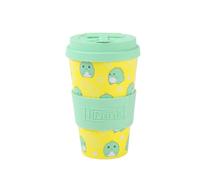IDRINK®- Tasse à café en RPET avec ouverture et bouchon en silicone, facile à transporter Tasse à emporter de 435 ml en plastique recyclé 8,7 x 8,7 x 15 cm 435 ml (Hello Dino)