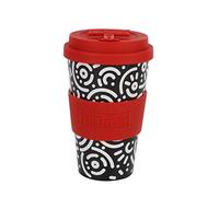 IDRINK® - Tasse à café RPET avec bouchon en silicone ouvrant, facile à porter 435 ml, Mug à emporter en plastique recyclé 8.7 x 8.7 x 15 cm ergonomique 435 ml (GEOMETRIC)