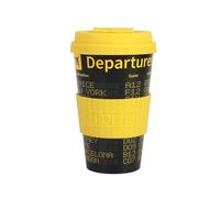IDRINK®- Tasse à café en RPET avec ouverture et bouchon en silicone, facile à transporter Tasse à emporter de 435 ml en plastique recyclé 8,7 x 8,7 x 15 cm 435 ml (Departures)