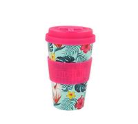 IDRINK® - Tasse à café RPET avec bouchon en silicone ouvrant, facile à porter 435 ml, Mug à emporter en plastique recyclé 8.7 x 8.7 x 15 cm ergonomique 435 ml (TROPICAL)