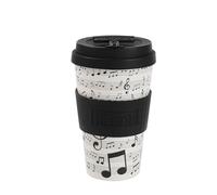 IDRINK®- Tasse à café en RPET avec ouverture et bouchon en silicone, facile à transporter Tasse à emporter de 435 ml en plastique recyclé 8,7 x 8,7 x 15 cm 435 ml (Music)