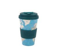 IDRINK® - Tasse à café RPET avec bouchon en silicone ouvrant, facile à transporter 435 ml, Mug à emporter en plastique recyclé 8.7 x 8.7 x 15 cm ergonomique 435 ml (BLUE MAP)