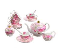 IDRRSPCP Ensemble de tasses à expresso, tasses à café, 15 pièces, services à thé de l'après-midi for adultes avec service de théière for mariage et soucoupes, sucrier, pot à lait, os fin