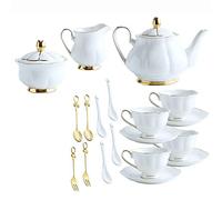 IDRRSPCP Ensemble de tasses à expresso, tasses à café, services à thé for adultes avec théière, tasse et soucoupe en porcelaine tendre avec sucrier, pot à lait et cuillères