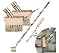 IDUNSEED Balai avec Manche en Fil d'acier, buse de jonction avec 2 têtes et Crochet racleur, Outil d'enlèvement à Une Main, Nettoyeur de Mousse avec Manche en Acier pour Le Nettoyage des pavés