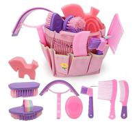 IDUNSEED Kit De Pansage Pour Chevaux 9 Pièces Pour Enfants,Comprenant 8 Accessoires Et 1 Sac De Rangement,Kit De Pansage Pour Chevaux Jouets,Rose Et Violet,Brosses à Poils Incluses