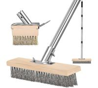 IDUNSEED Lot de 2 brosses en mousse - Polaire noir - Brosse métallique et brosse de sol - Balai métallique avec manche amovible de 165 cm - Convient pour nettoyer les mauvaises herbes sur les
