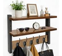 IDUNSEED Porte Manteau Mural Bois, 2 Étagères, 5 Crochets, Patère Murale | Rangement pour Entrée, Chambre et Cuisine, Support pour Sac, Veste, Design Industriel, Organisation Maison
