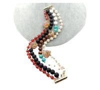 IDUTQUMW 4 brins 8 ''rond lave œil de tigre perle d'eau douce porcelaine cornaline déclaration Bracelet fait à la main style ethnique fête