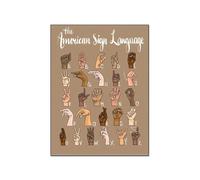 IDUTQUMW ASL Alphabet Educational - American Sign Language Art Print with Inclusive Multicultural Hand Signs, Canvas Wall-Art for Classroom, Living Room and Bedroom Decor(Framed,12x18inch(30x45cm))