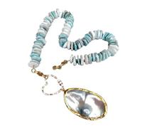 IDUTQUMW Collier brut en tranches de Larimar bleu naturel, grand pendentif en perles Mabe grises, 20 pouces
