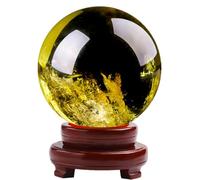 IDUTQUMW Yellow Citrine Crystal Ball with Wooden Base, Gemstone Sphere Divnation Feng Shui Gifts Decorative for Wealth and Success,6cm/2.4in