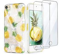 IDWELL Coque pour iPod Touch avec 2 protecteurs d'écran, Coque pour iPod 6 Marbre, Slim Fit Antirayures Souple TPU Bumper hybride antichoc Coque de protection pour Apple iPod Touch 5/6ème génération Yellow Pineapple