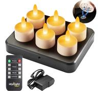 idyl light Bougie LED, Lot de 6 bougies chauffe-plat LED sans flamme rechargeables avec telecommande minuterie à distance pour mariage, fête, vacances, décoration de Noël etc.