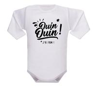 IDYLEA Body bébé blanc Ouin Ouin ! J'ai faim ! - Coton Oeko-Tex doux - Manches longues ou courtes - Cadeau original et rigolo