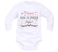 IDYLEA Body bébé demande en mariage - Maman, veux-tu épouser Papa ? (ou Papa, veux-tu épouser Maman ?) - Annonce originale et personnalisée