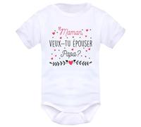 IDYLEA Body bébé demande en mariage - Maman, veux-tu épouser Papa ? (ou Papa, veux-tu épouser Maman ?) - Annonce originale et personnalisée