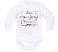 IDYLEA Body bébé demande en mariage - Maman, veux-tu épouser Papa ? (ou Papa, veux-tu épouser Maman ?) - Annonce originale et personnalisée