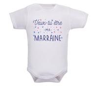 IDYLEA Body bébé demande - Veux-tu être (au choix : mon parrain ou ma marraine ?) - Coton blanc Oeko-Tex - Annonce originale et émouvante