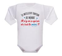 IDYLEA Body Bébé écriture - Mamie - Cadeau bébé naissance unisexe - Humour - coton - 3-6 mois, TONTON - MANCHES LONGUES