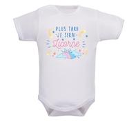 IDYLEA Body bébé fille Plus tard je serai licorne - 100% coton - Cadeau mignon et original - Marquage français