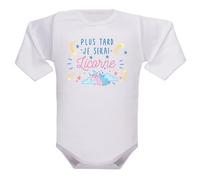 IDYLEA Body bébé fille Plus tard je serai licorne - 100% coton - Cadeau mignon et original - Marquage français