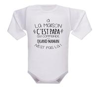 IDYLEA Body bébé humoristique À la maison c’est papa qui commande… quand maman n’est pas là - Coton bio certifié - Cadeau drôle