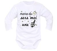 IDYLEA Body Bébé Humoristique - humour - Cadeau naissance original - Marre du lait sers moi une biere - idéé cadeau bébé - 12-18 mois, MANCHES LONGUES