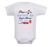IDYLEA Body bébé humour - Pas besoin de super-héroïne, moi j’ai (au choix : marraine, maman, tatie...) - Coton blanc Oeko-Tex - Cadeau original naissance