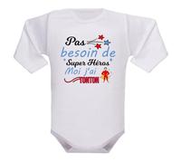 IDYLEA Body bébé humour - Pas besoin de super-héroïne, moi j’ai (au choix : marraine, maman, tatie...) - Coton blanc Oeko-Tex - Cadeau original naissance