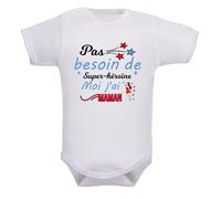 IDYLEA Body bébé humour - Pas besoin de super-héroïne, moi j’ai (au choix : marraine, maman, tatie...) - Coton blanc Oeko-Tex - Cadeau original naissance