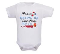 IDYLEA Body bébé humour - Pas besoin de super-héroïne, moi j’ai (au choix : marraine, maman, tatie...) - Coton blanc Oeko-Tex - Cadeau original naissance