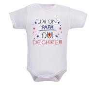 IDYLEA Body bébé « J’ai un Papa qui déchire » - Cadeau naissance ou fête - 100% coton - Message drôle et affectueux - Variantes disponibles