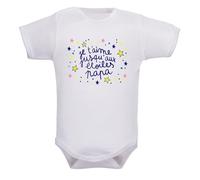 IDYLEA Body bébé - Je t’aime jusqu’aux étoiles (au choix : Papa, Maman, Papi, Mamie, Parrain ou Marraine) - Cadeau tendre en coton Oeko-Tex - Blanc manches courtes ou longues