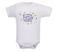 IDYLEA Body bébé - Je t’aime jusqu’aux étoiles (au choix : Papa, Maman, Papi, Mamie, Parrain ou Marraine) - Cadeau tendre en coton Oeko-Tex - Blanc manches courtes ou longues