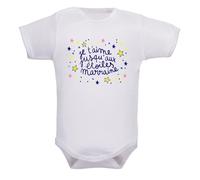 IDYLEA Body bébé - Je t’aime jusqu’aux étoiles (au choix : Papa, Maman, Papi, Mamie, Parrain ou Marraine) - Cadeau tendre en coton Oeko-Tex - Blanc manches courtes ou longues