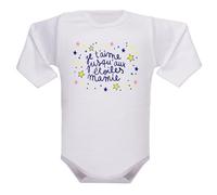 IDYLEA Body bébé - Je t’aime jusqu’aux étoiles (au choix : Papa, Maman, Papi, Mamie, Parrain ou Marraine) - Cadeau tendre en coton Oeko-Tex - Blanc manches courtes ou longues