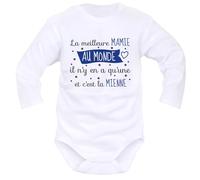 IDYLEA Body bébé La meilleure mamie au monde - Existe en variantes Mamie, Papi, Papa, Maman, Parrain, Marraine, Tonton, Tatie - 100% coton doux certifié Oeko-Tex