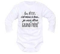 IDYLEA Body bébé Les bêtises, c’est mieux à deux… - Annonce future naissance - Grand frère ou grande sœur - Coton Oeko-Tex - Marquage français - Manches courtes ou longues