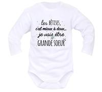 IDYLEA Body bébé Les bêtises, c’est mieux à deux… - Annonce future naissance - Grand frère ou grande sœur - Coton Oeko-Tex - Marquage français - Manches courtes ou longues