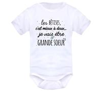IDYLEA Body bébé Les bêtises, c’est mieux à deux… - Annonce future naissance - Grand frère ou grande sœur - Coton Oeko-Tex - Marquage français - Manches courtes ou longues